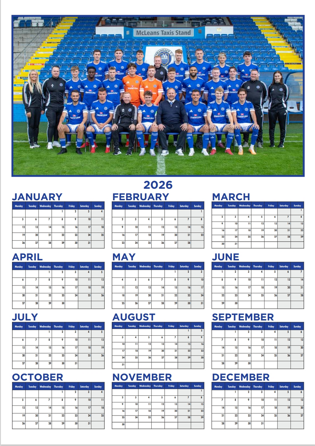 Stranraer FC 2026 Calendar