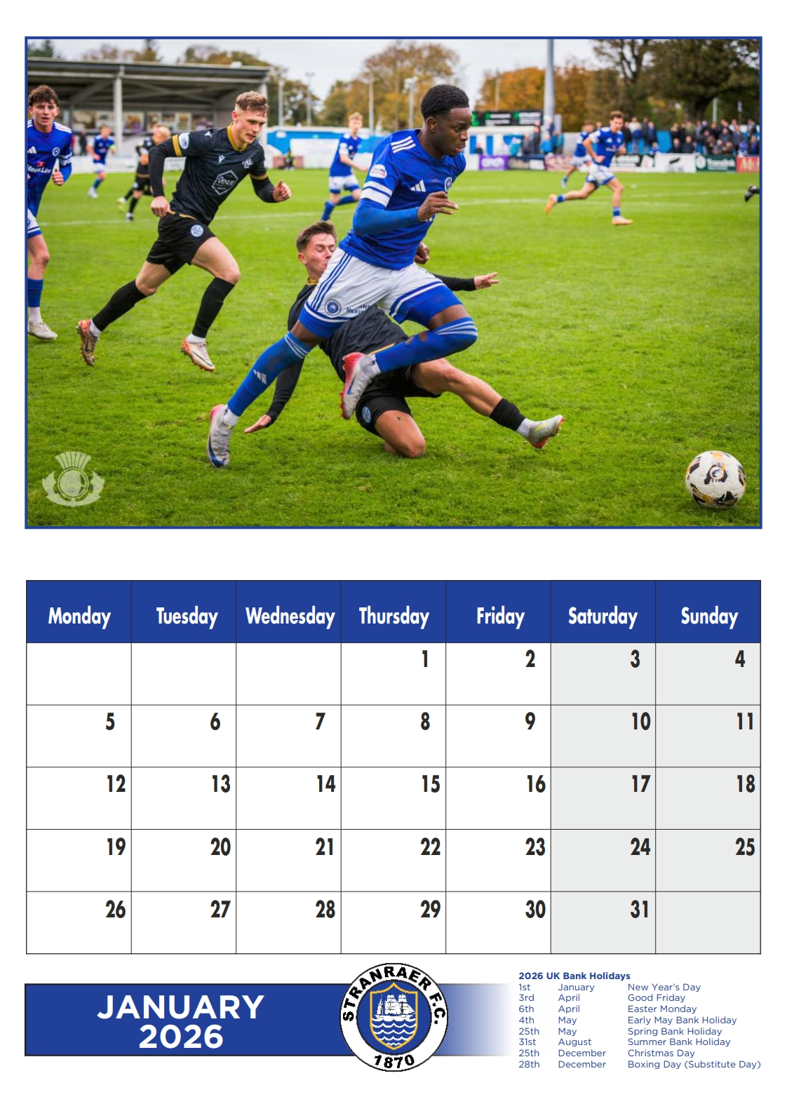 Stranraer FC 2026 Calendar