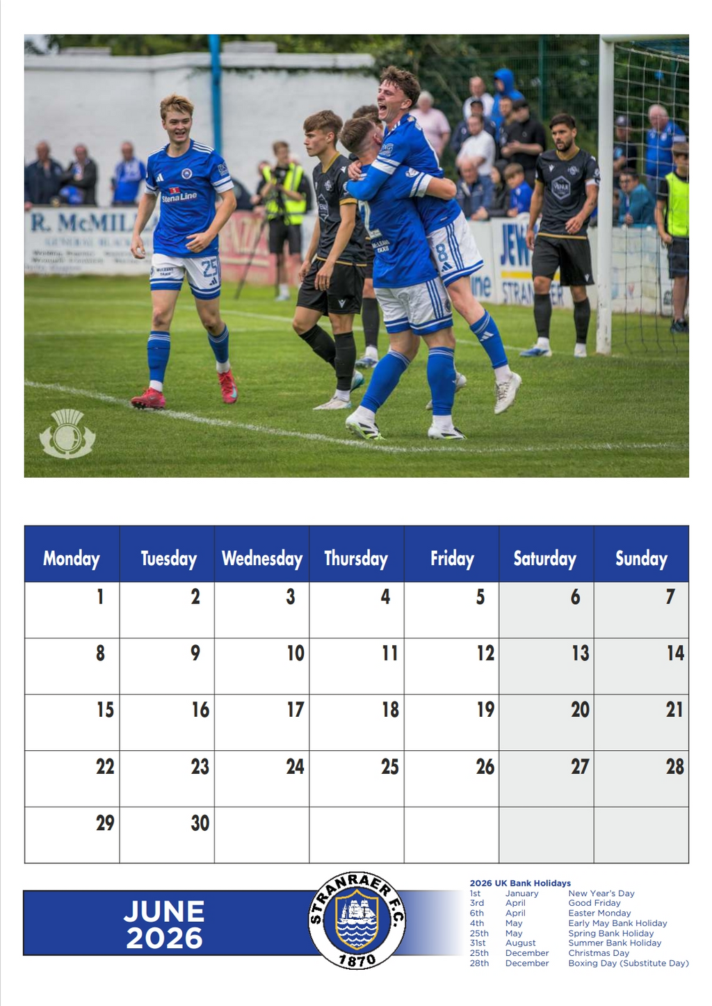 Stranraer FC 2026 Calendar